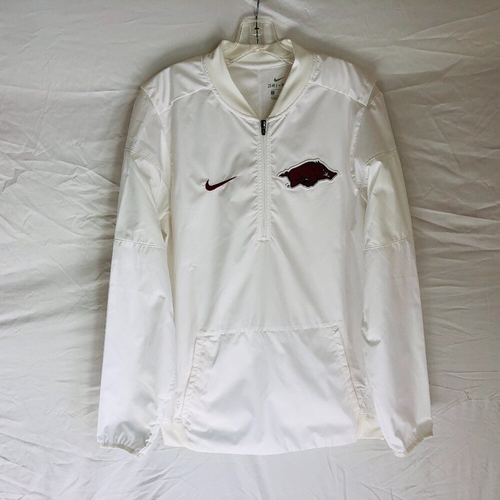 Arkansas Razorbacks Nike Pullover White Vented Windbreaker Jacket Men's Small